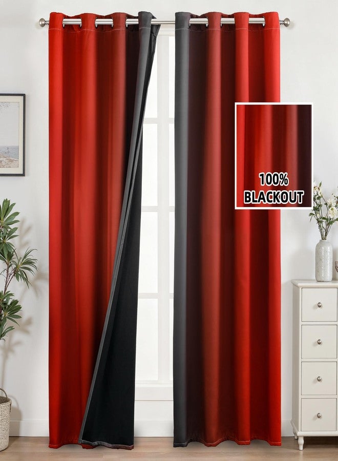 weesire Ombre Blackout Curtains for Bedroom Living Room 2 Panels 100% Blackout Black and Red Gradient Curtains, 52x84 Inches - Image 2